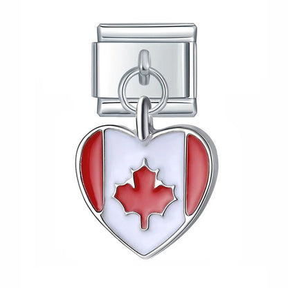 Hanging Heart National Flag - Cacilia Sauer - Italian Charm Bracelet - custom jewelry - vintage jewelry - charms and pendants