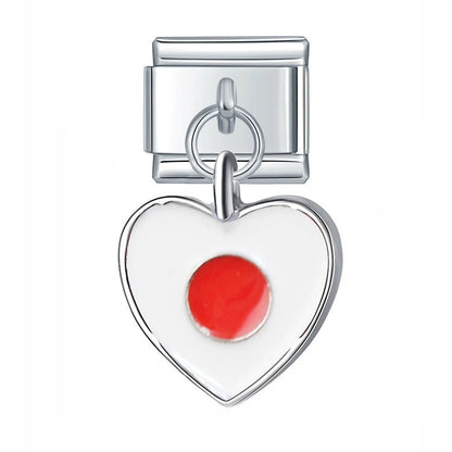 Hanging Heart National Flag - Cacilia Sauer - Italian Charm Bracelet - custom jewelry - vintage jewelry - charms and pendants