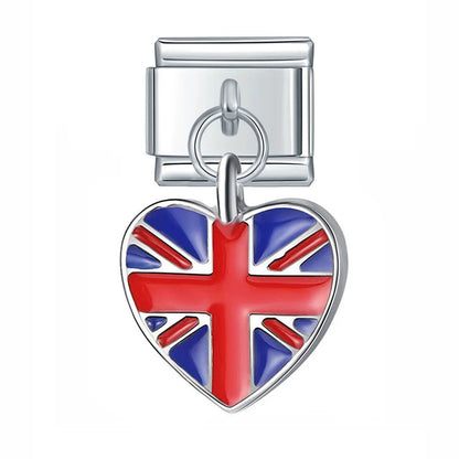 Hanging Heart National Flag - Cacilia Sauer - Italian Charm Bracelet - custom jewelry - vintage jewelry - charms and pendants