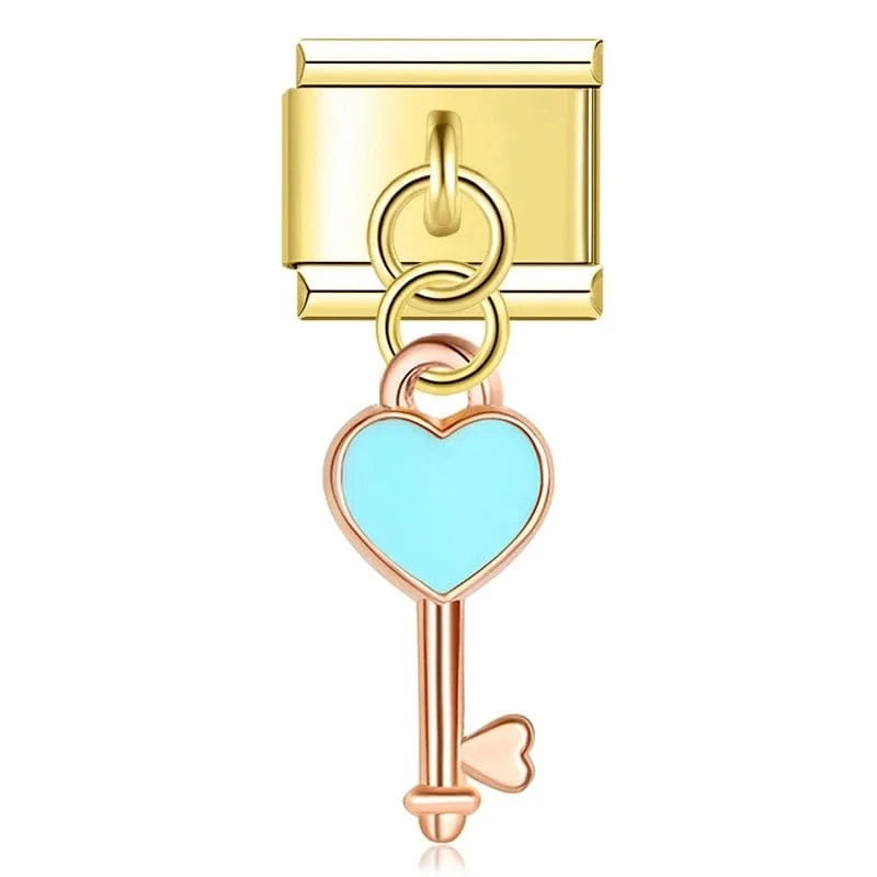 Heart Key Italian charm link, 9mm stainless steel module