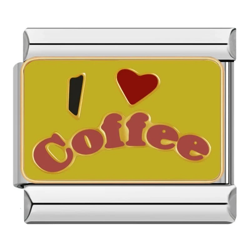 I Love Coffee Yellow Italian charm link — 9mm stainless steel module
