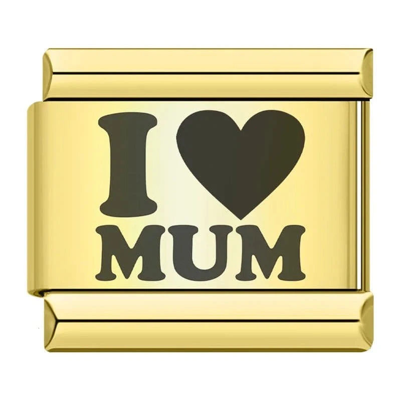 I Love Mom Italian charm link, 9mm stainless steel module