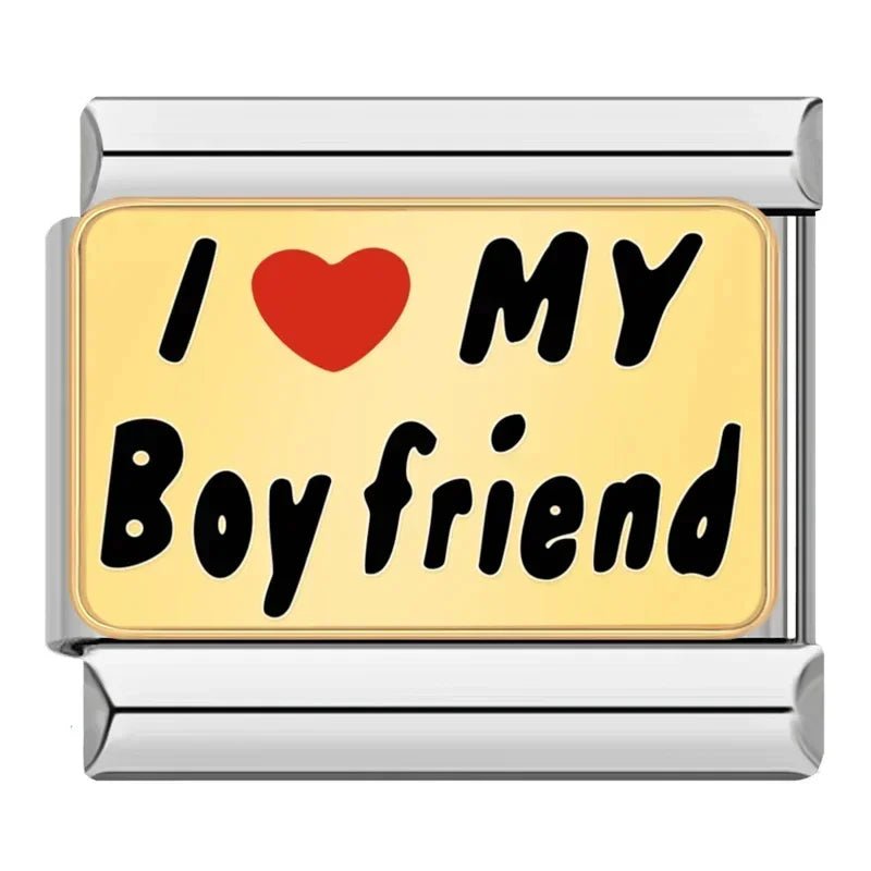 I Love My Boyfriend - Cacilia Sauer - Italian Charm Bracelet - custom jewelry - vintage jewelry - charms and pendants