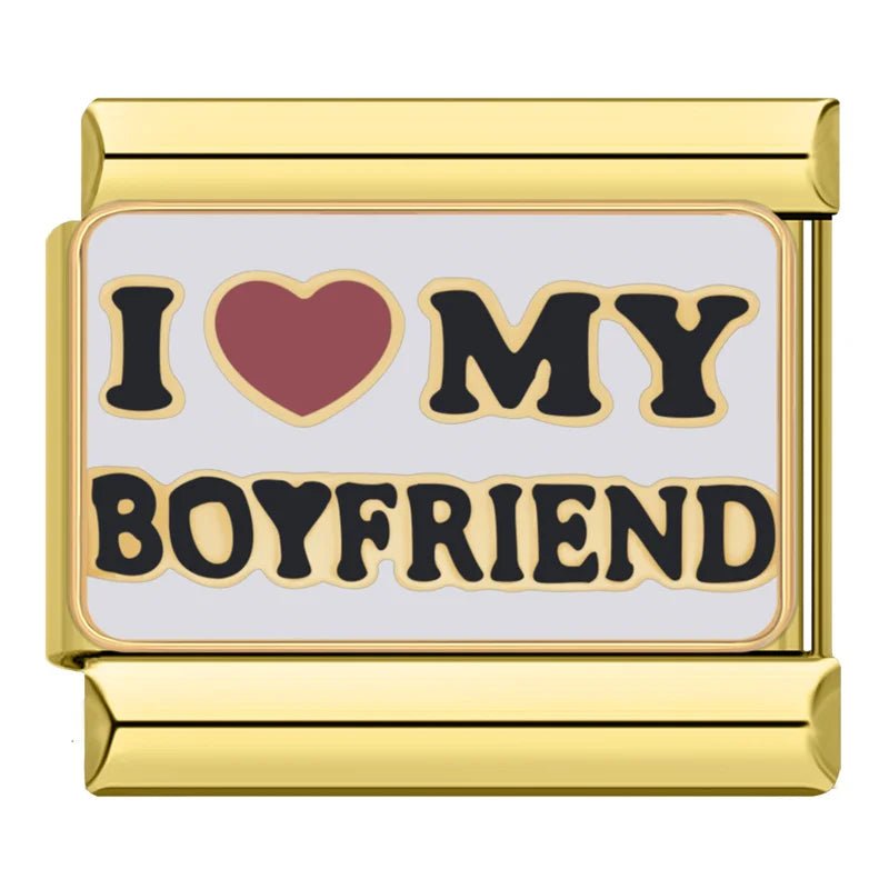 I Love My Boyfriend - Cacilia Sauer - Italian Charm Bracelet - custom jewelry - vintage jewelry - charms and pendants