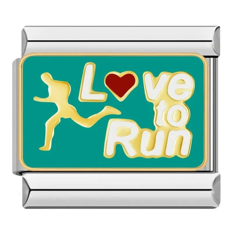 I Love Run Italian charm link, 9mm stainless steel module