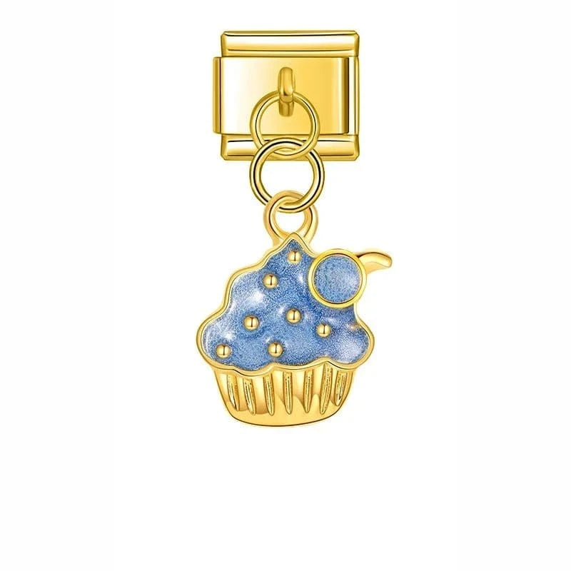 Blueberry Cupcake Dangle Italian charm link — 9mm stainless steel module