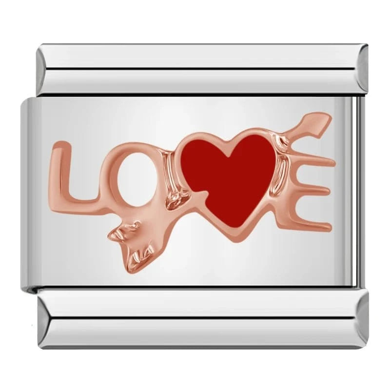 Rose Gold Love Arrow Italian charm link — 9mm stainless steel module
