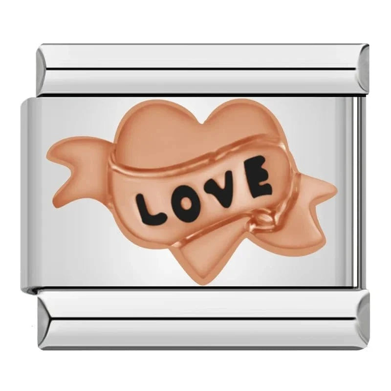 Love Ribbon Heart Italian charm link — 9mm stainless steel module