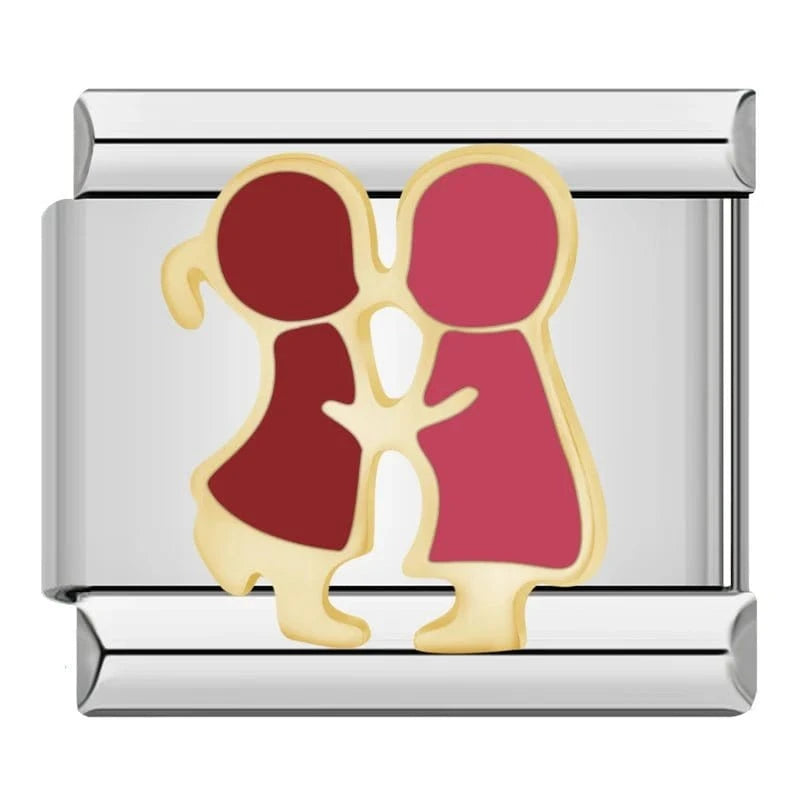Loving Couple Italian charm link, 9mm stainless steel module