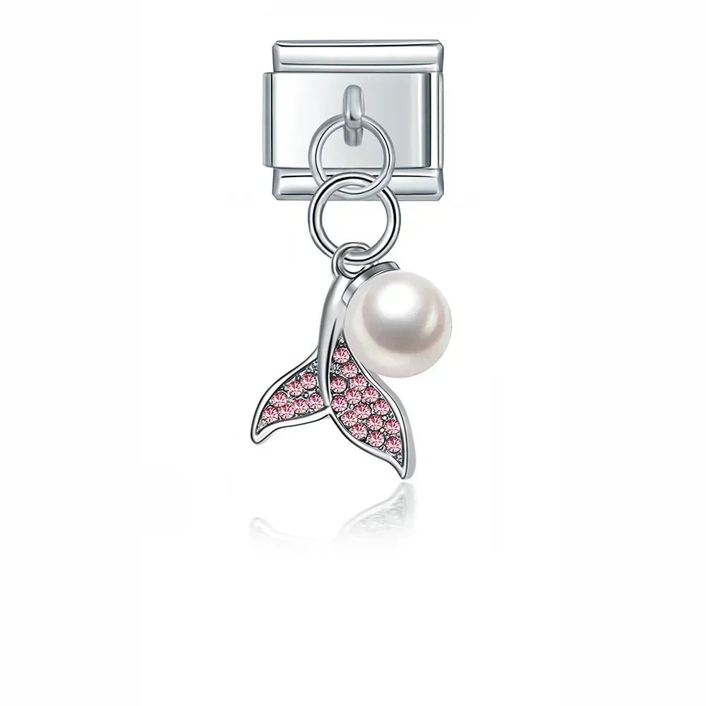 Mermaid Tail & Pearl in Pink - Cacilia Sauer - Italian Charm Bracelet - custom jewelry - vintage jewelry - charms and pendants