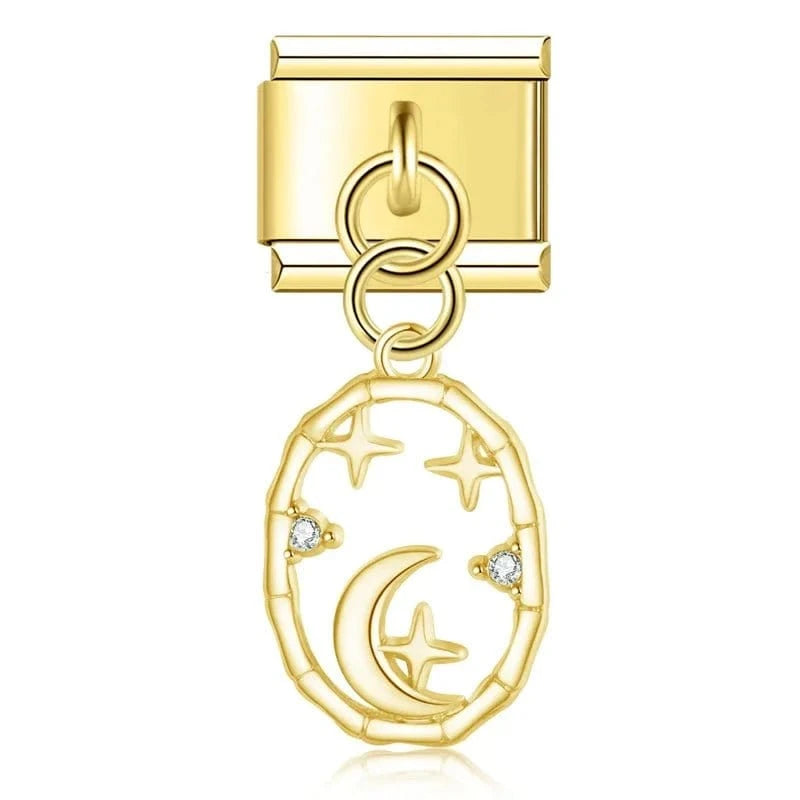 Moon & Stars Dangle Italian charm link — 9mm stainless steel module