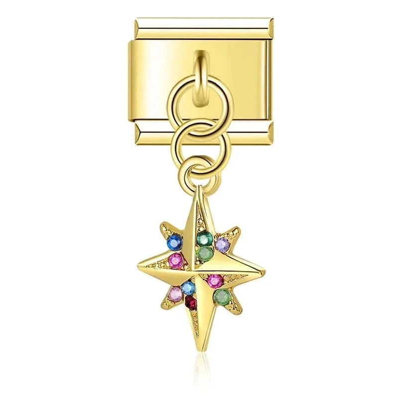 Multicolor Star Italian charm link, 9mm stainless steel module