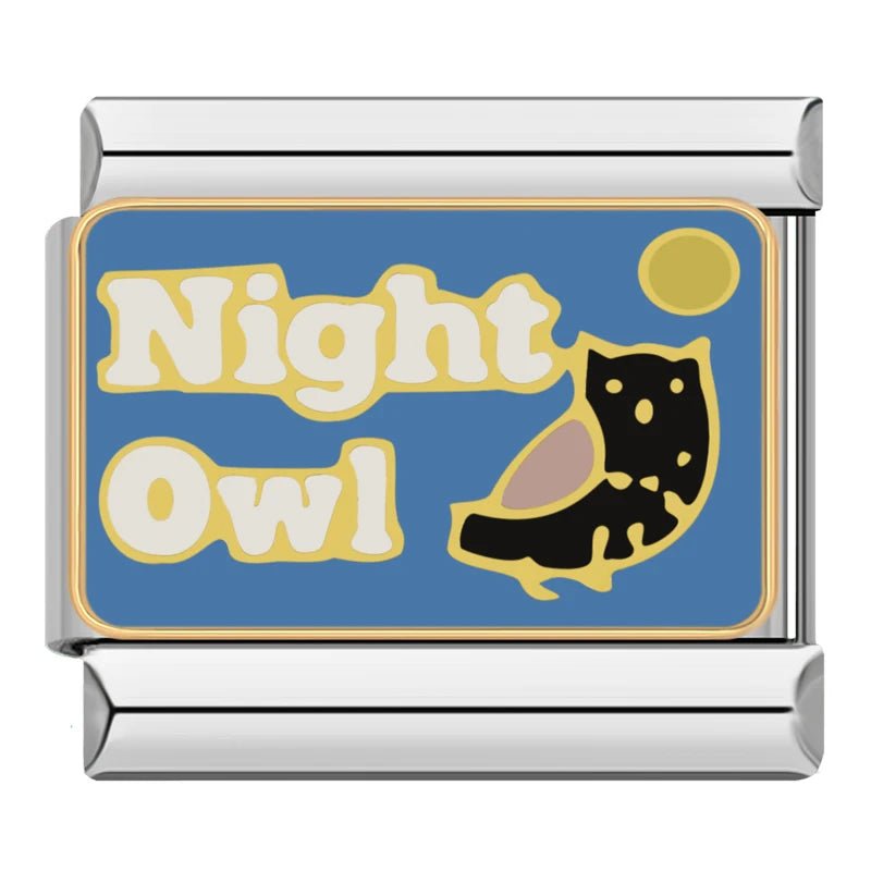 Night Owl - Cacilia Sauer - Italian Charm Bracelet - custom jewelry - vintage jewelry - charms and pendants