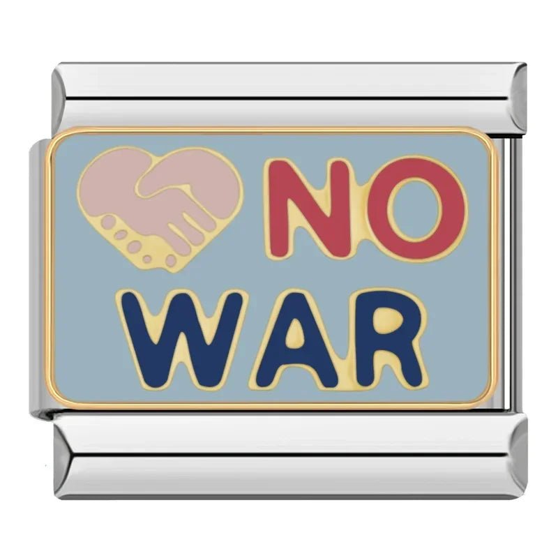 No War - Cacilia Sauer - Italian Charm Bracelet - custom jewelry - vintage jewelry - charms and pendants