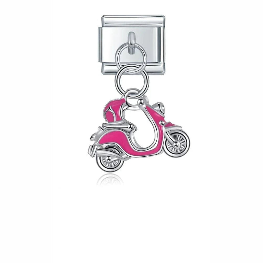 Pink Vespa Italian charm link, 9mm stainless steel module