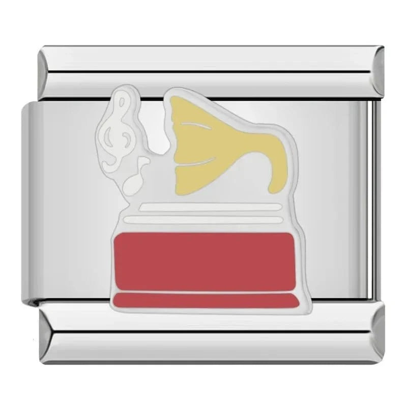 Record Player Italian charm link, 9mm stainless steel module