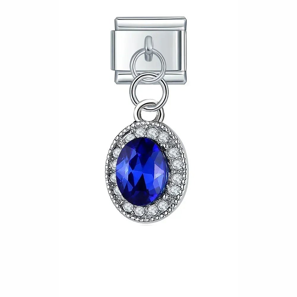 Royal Blue Oval Gemstone - Cacilia Sauer - Italian Charm Bracelet - custom jewelry - vintage jewelry - charms and pendants