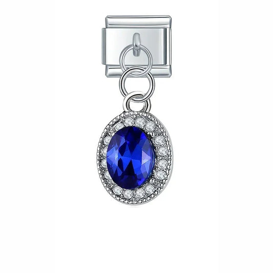 Royal Blue Oval Gemstone - Cacilia Sauer - Italian Charm Bracelet - custom jewelry - vintage jewelry - charms and pendants