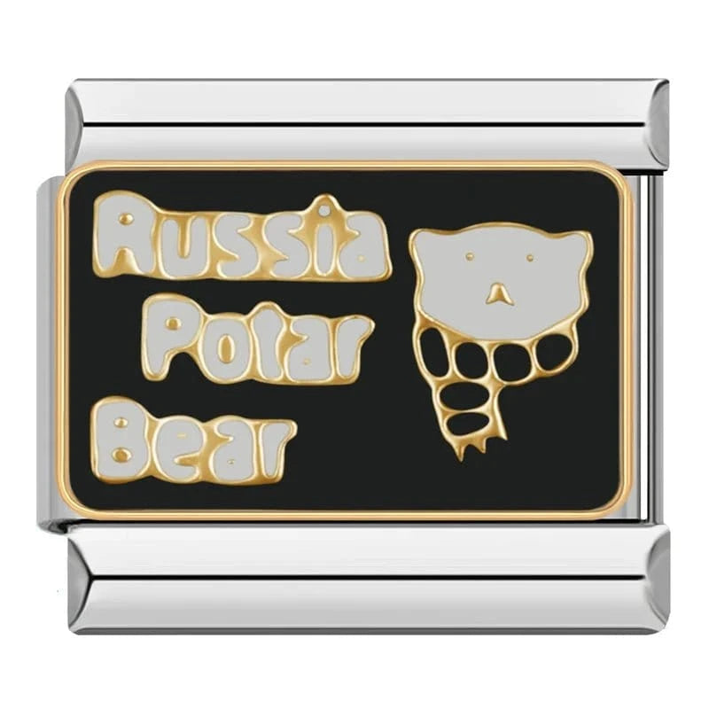 Russia Bear Italian charm link, 9mm stainless steel module