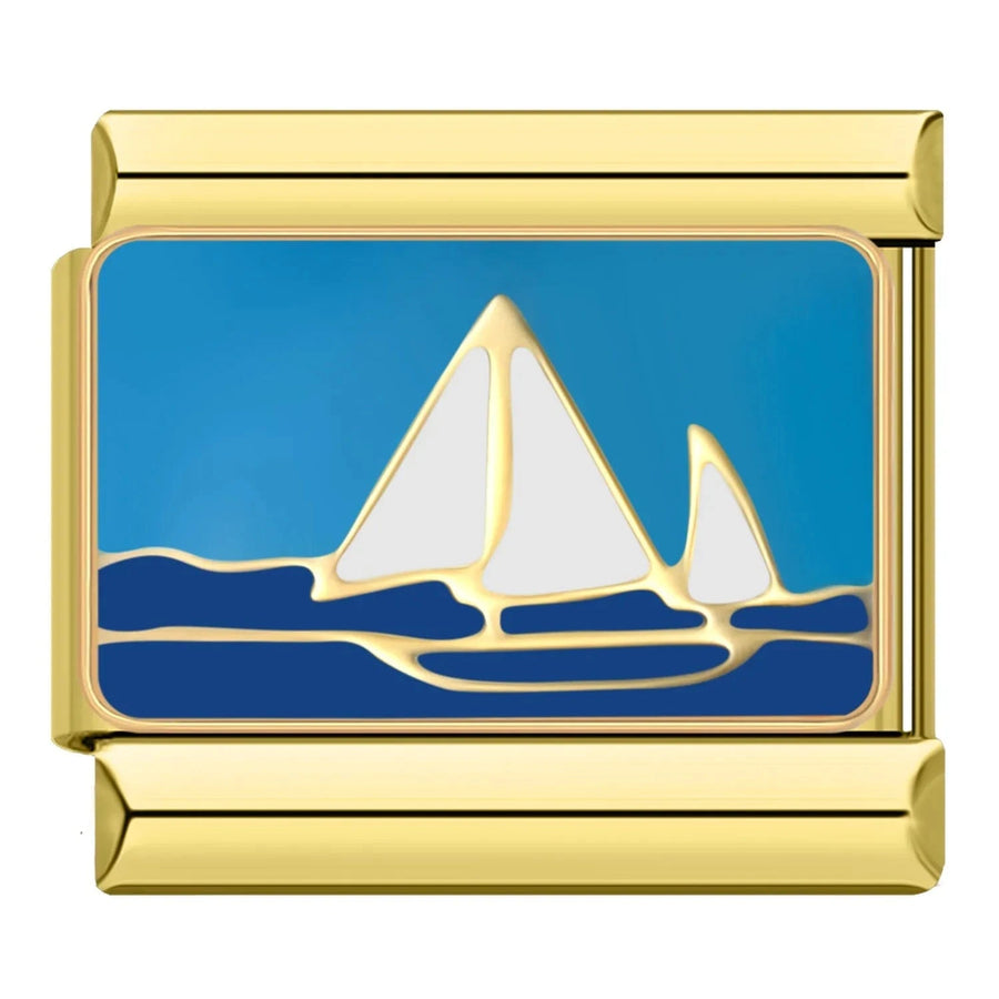 Sailboat Italian charm link, 9mm stainless steel module