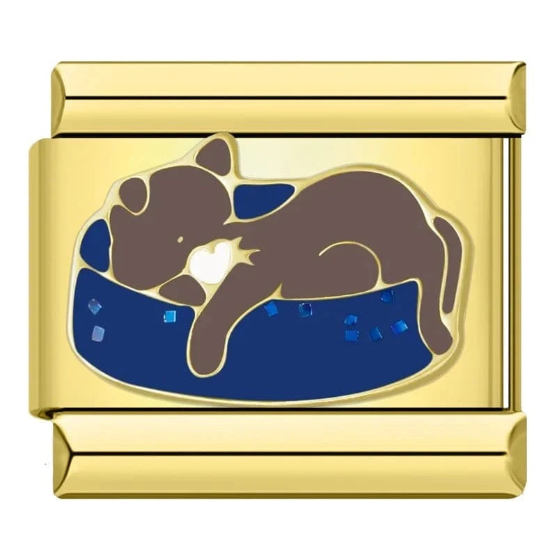 Sleeping Cat Italian charm link, 9mm stainless steel module