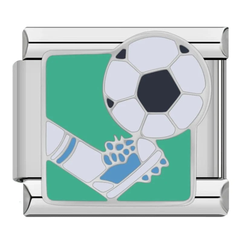 Soccer Kick Italian charm link — 9mm stainless steel module