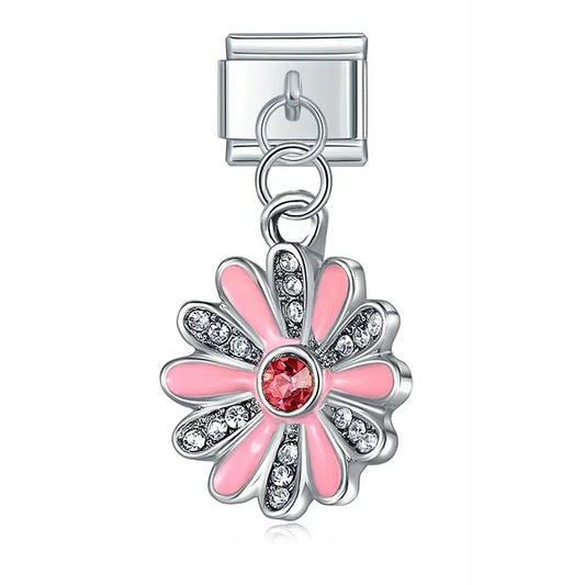 Sparkling Daisy in Pink - Cacilia Sauer - Italian Charm Bracelet - custom jewelry - vintage jewelry - charms and pendants