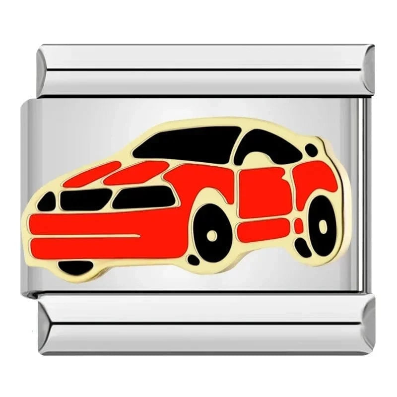 Sport Car on Silver Italian charm link — 9mm stainless steel module