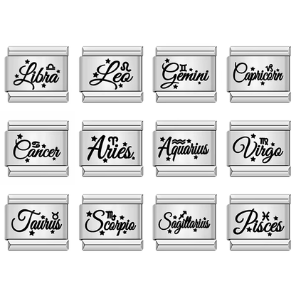 Stellar Script Zodiac Charms - Cacilia Sauer - Italian Charm Bracelet - custom jewelry - vintage jewelry - charms and pendants
