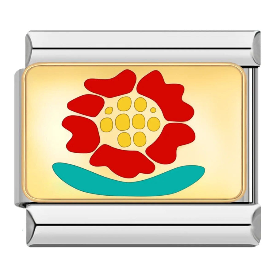 Red Sunflower on Gold Italian charm link — 9mm stainless steel module