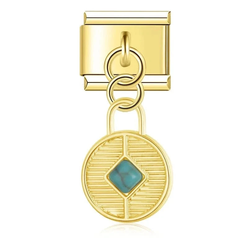 Sunburst Coin Italian charm link, 9mm stainless steel module