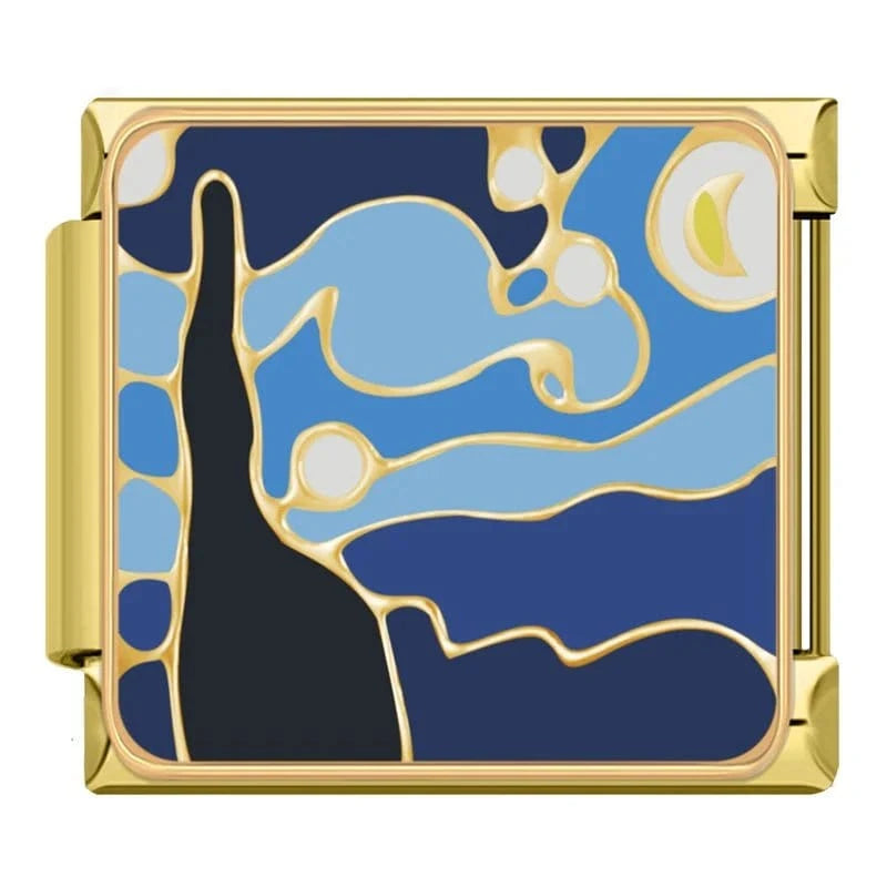 Starry Night Van Gogh Gold Italian charm link — 9mm stainless steel module