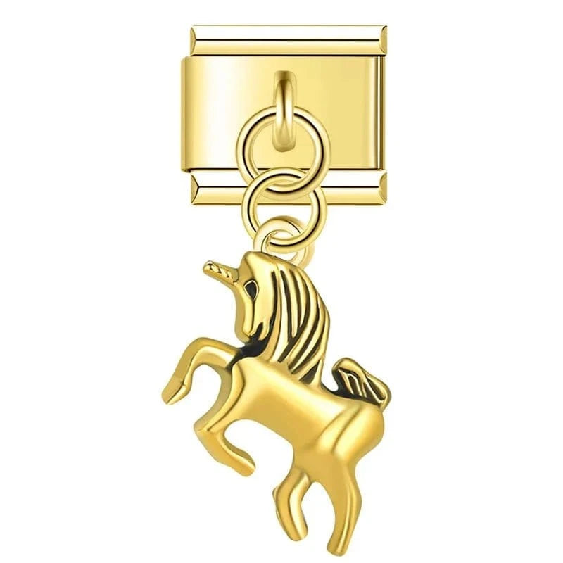 Gold Unicorn Dangle Italian charm link — 9mm stainless steel module