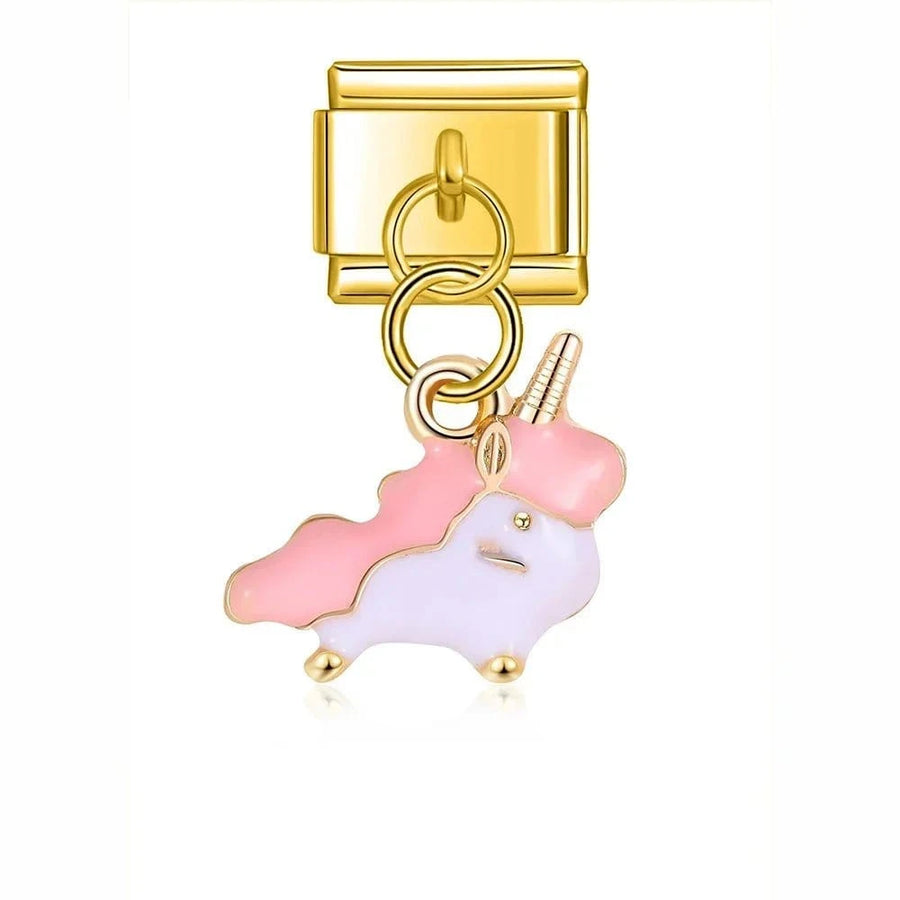 Pink Unicorn Dangle Italian charm link — 9mm stainless steel module