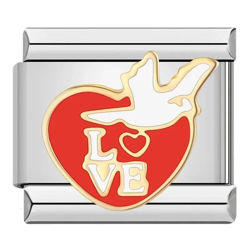 Vintage Love Italian charm link, 9mm stainless steel module