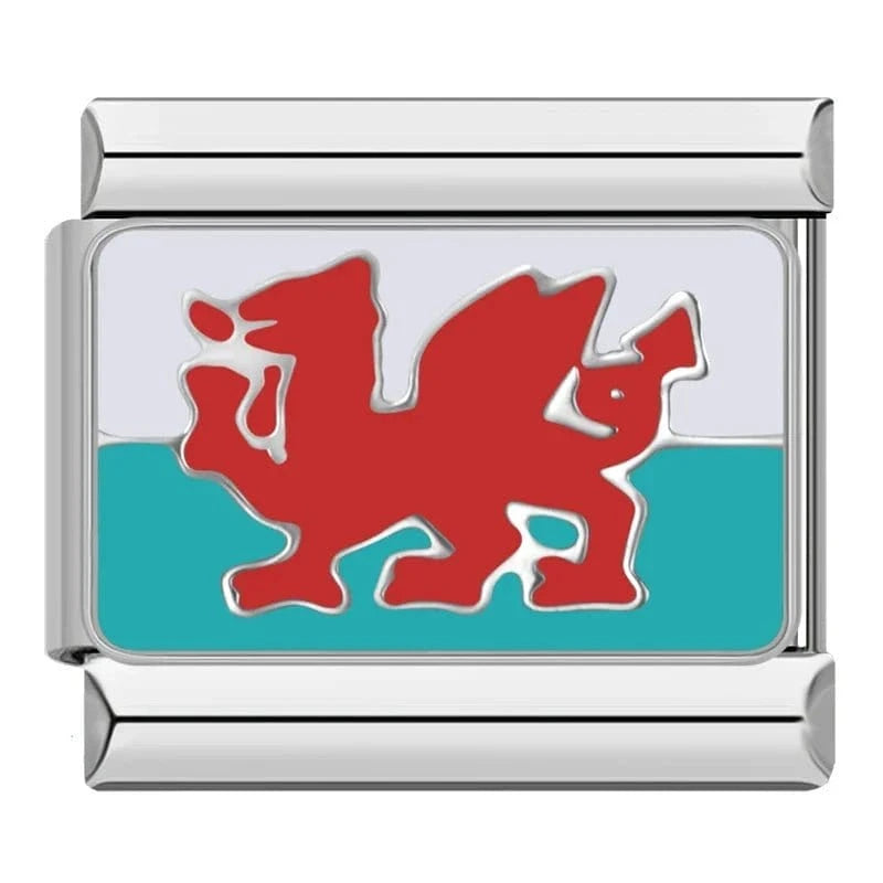 Wales Flag Italian charm link, 9mm stainless steel module