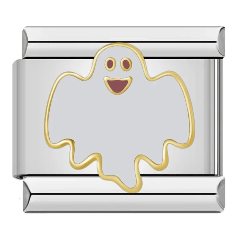 White Halloween Ghost Italian charm link, 9mm stainless steel module