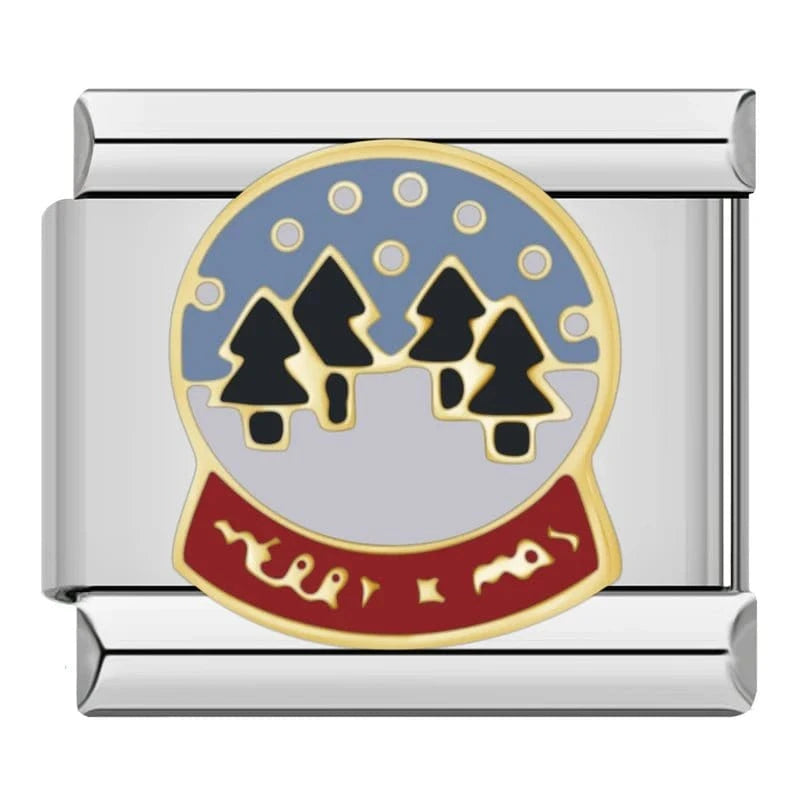 Winter Snow Globe Italian charm link, 9mm stainless steel module